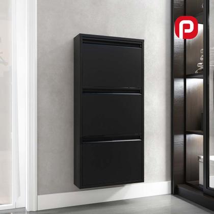 Sapateira em Aço 3 Gavetas Home Office Pandin Preto Imagem de Sapateira em Aço 3 Gavetas Home Office Pandin Preto