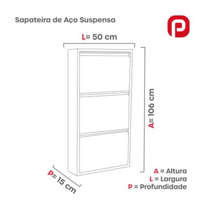 Sapateira em Aço 3 Gavetas Home Office Pandin Preto Imagem de Sapateira em Aço 3 Gavetas Home Office Pandin Preto