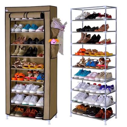 Imagem de Sapateira gigante desmontavel com 10 prateleiras organizador portatil para roupas calçados com ziper