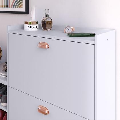 Imagem de Sapateira Hall Entrada 2 Gaveta Basculante Puxador Concha Banco Prateleira Porta Sapatos Sala Quarto Retrô Milano - RPM