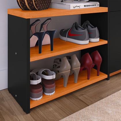 Imagem de Sapateira Hall Entrada 2 Gaveta Basculante Puxador Concha Banco Prateleira Porta Sapatos Sala Quarto Retrô Milano - RPM