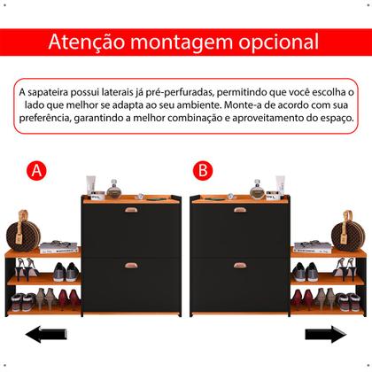 Imagem de Sapateira Hall Entrada 2 Gaveta Basculante Puxador Concha Banco Prateleira Porta Sapatos Sala Quarto Retrô Milano - RPM