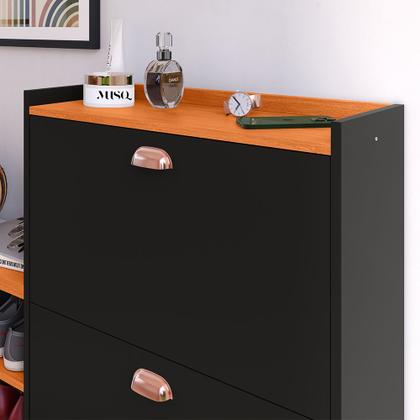 Imagem de Sapateira Hall Entrada 2 Gaveta Basculante Puxador Concha Banco Prateleira Porta Sapatos Sala Quarto Retrô Milano - RPM