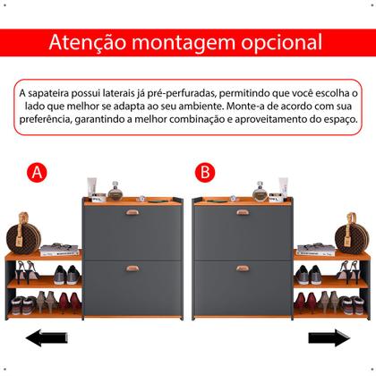 Imagem de Sapateira Hall Entrada 2 Gaveta Basculante Puxador Concha Banco Prateleira Porta Sapatos Sala Quarto Retrô Milano - RPM