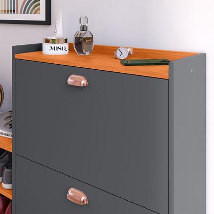 Imagem de Sapateira Hall Entrada 2 Gaveta Basculante Puxador Concha Banco Prateleira Porta Sapatos Sala Quarto Retrô Milano - RPM