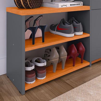 Imagem de Sapateira Hall Entrada 2 Gaveta Basculante Puxador Concha Banco Prateleira Porta Sapatos Sala Quarto Retrô Milano - RPM