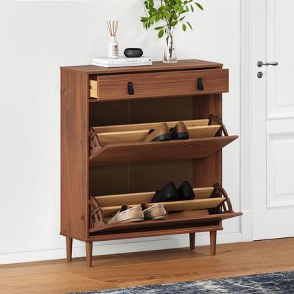 Imagem de Sapateira Madeira Vertical Organizadora 2 Portas 1 Gaveta Mikka Castanho