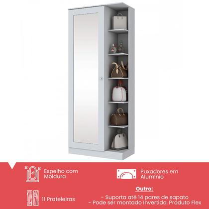 Imagem de Sapateira Magia 1 Porta com Espelho Branco Flex - Panorama Móveis