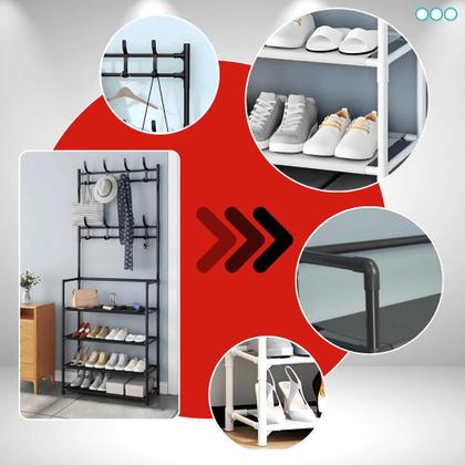 Imagem de Sapateira Multiuso Armario Organizador Hall De entrada Sapatos Tenis Chinelo Sapateira Vertical Com Arara Cabideiro Grande