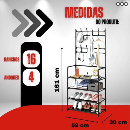 Imagem de Sapateira Multiuso Armario Organizador Hall De entrada Sapatos Tenis Chinelo Sapateira Vertical Com Arara Cabideiro Grande