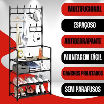 Imagem de Sapateira Multiuso Armario Organizador Hall De entrada Sapatos Tenis Chinelo Sapateira Vertical Com Arara Cabideiro Grande