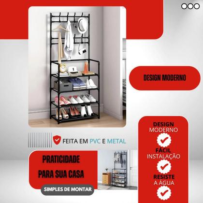 Imagem de Sapateira Multiuso Armario Organizador Hall De entrada Sapatos Tenis Chinelo Sapateira Vertical Com Arara Cabideiro Grande