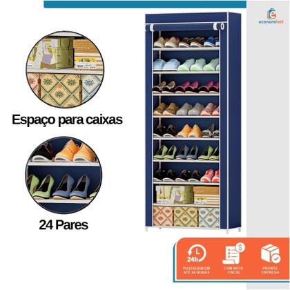 Imagem de Sapateira Organizadora com 9 Prateleiras para Organizar Sapatos Calçados Chinelos Roupas Objetos 24 Pares Azul