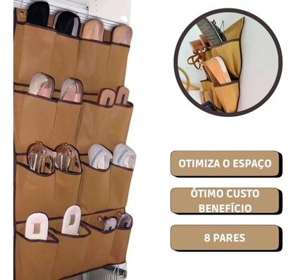 Imagem de Sapateira Organizadora De Porta E Parede 16 Divisórias 8 pares Com Alça Armazenar Sapatos Roupeiro