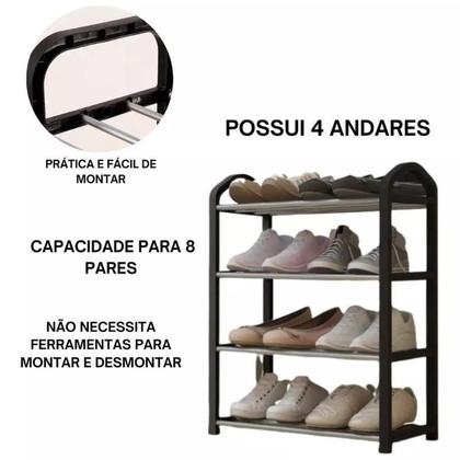 Imagem de Sapateira Organizadora Multiuso 4 Andares 8 Pares Preto