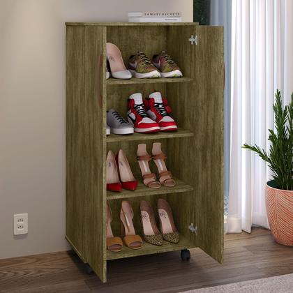 Imagem de Sapateira Organizadora Multiuso Armário 2 Portas Com Rodízios Prateleira Nara Amêndoa K7 Plus