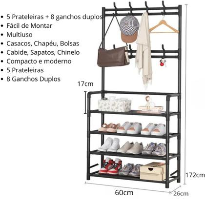 Imagem de Sapateira Organizadora Multiuso P/ Calçados Roupas Bolsas 5 Níveis 8 Ganchos Duplos