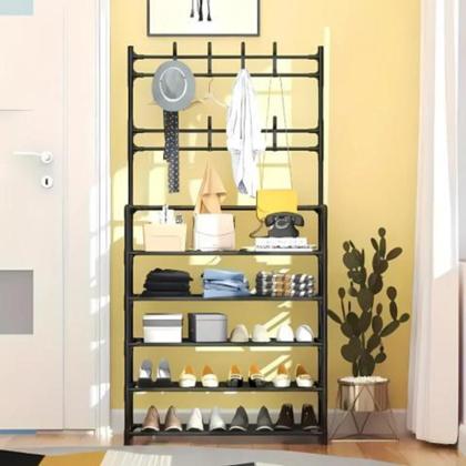 Imagem de Sapateira Organizadora Multiuso P/ Calçados Roupas Bolsas 5 Níveis 8 Ganchos Duplos