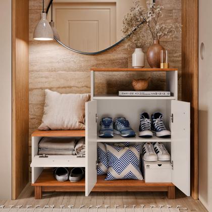Imagem de Sapateira Organizadora Quarto Cômoda Armário Com Banco Assento Maya Cores G2 Plus