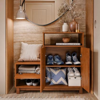 Imagem de Sapateira Organizadora Quarto Cômoda Armário Com Banco Assento Maya Cores G2 Plus