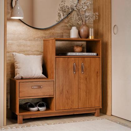 Imagem de Sapateira Organizadora Quarto Cômoda Armário Com Banco Assento Maya Cores G2 Plus
