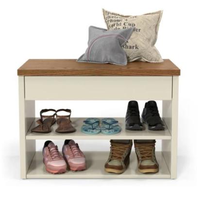 Imagem de Sapateira Recamier Para Quarto ou Entrada com 1 Gaveta Hall - Off White com Freijó