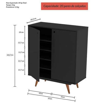Imagem de Sapateira Retro 50 2 Portas 10 Prateleiras Preto - Olivar Móveis
