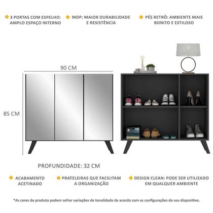Imagem de Sapateira Retrô com Espelho 3 Portas Nina Multimóveis V6022