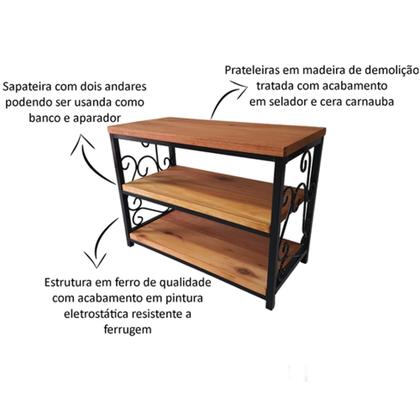 Imagem de Sapateira Rústica com Três Andares Feita em Ferro e Madeira