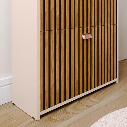 Imagem de Sapateira Vertical 12 Pares Calçados Multiuso 2 Portas Basculantes Hall de Entrada Quarto Closet - Off White/ Ripado