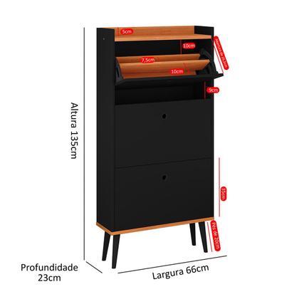 Imagem de Sapateira Vertical Dark 3 Gavetas Basculantes Organizadora Calçados Retrô - Preto/Cinamomo