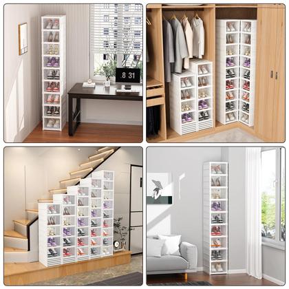 Imagem de Sapateira Vertical Empilhável Caixa Sapato Tênis 6 Andares Armário Organizador Portátil Dobrável