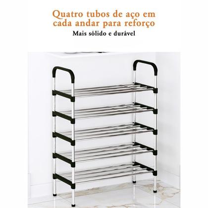 Imagem de Sapateira Vertical Luxo Aço Inox Cromado 5 Prateleiras 15 Pares Desmontável Organizador