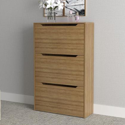Imagem de Sapateira Vertical Multiuso Organizadora com 3 Portas MDP Amêndoa até 21 Pares Tecnomobili