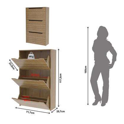 Imagem de Sapateira Vertical Multiuso Organizadora com 3 Portas MDP Amêndoa até 21 Pares Tecnomobili