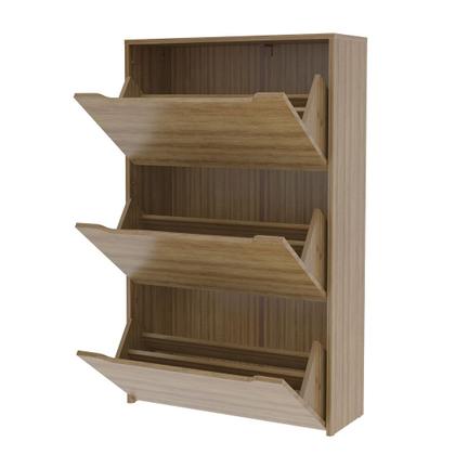 Imagem de Sapateira Vertical Multiuso Organizadora com 3 Portas MDP Amêndoa até 21 Pares Tecnomobili