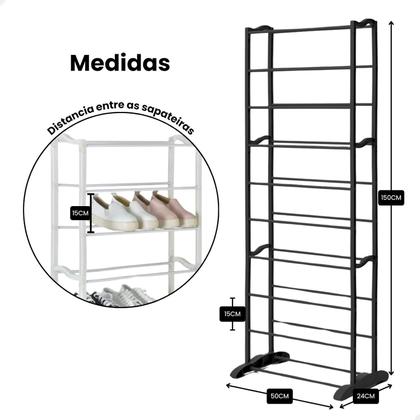 Imagem de Sapateira Vertical para 30 Pares com 10 Prateleiras Estrutura de Metal Plástico Resistente Sapateira Compacta e Empilháv