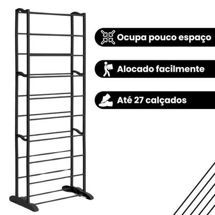 Imagem de Sapateira Vertical para 30 Pares com 10 Prateleiras Estrutura de Metal Plástico Resistente Sapateira Compacta e Empilháv