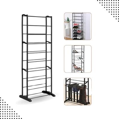 Imagem de Sapateira Vertical para 30 Pares com 10 Prateleiras Estrutura em Metal e Plástico, Ideal para Entrada e Closet