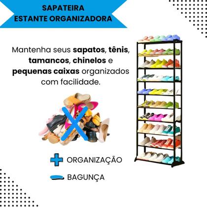 Imagem de Sapateira Vertical para 30 Pares com 10 Prateleiras Estrutura em Metal e Plástico, Ideal para Entrada e Closet