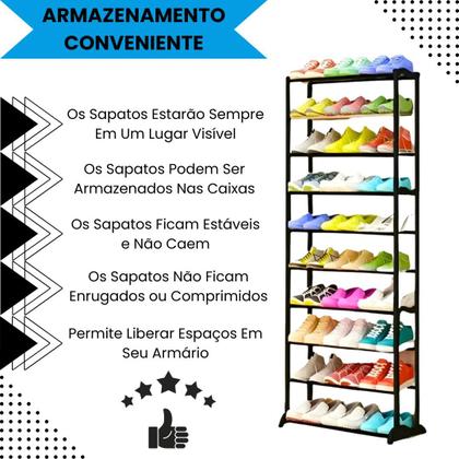 Imagem de Sapateira Vertical para 30 Pares com 10 Prateleiras Estrutura em Metal e Plástico, Ideal para Entrada e Closet