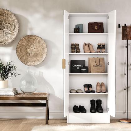 Imagem de Sapateira Vistta 2 Portas com Espelho, 180x54x33cm, Estreita, Vertical, Organizador de Sapatos  Cores Cinamomo e Branco  Compacta e Moderna