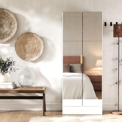 Imagem de Sapateira Vistta 2 Portas com Espelho, 180x54x33cm, Estreita, Vertical, Organizador de Sapatos  Cores Cinamomo e Branco  Compacta e Moderna