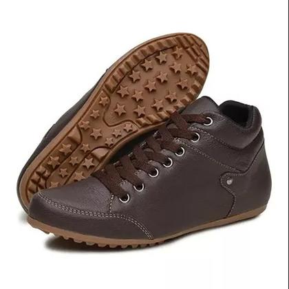 Imagem de Sapatenis Botinha em Couro Com Cadarço Sola Macia Modelo Casual Tendencia Dia a Dia