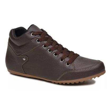 Imagem de Sapatenis Botinha em Couro Com Cadarço Sola Macia Modelo Casual Tendencia Dia a Dia