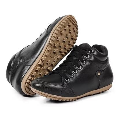 Imagem de Sapatenis Botinha em Couro Com Cadarço Sola Macia Modelo Casual Tendencia Dia a Dia