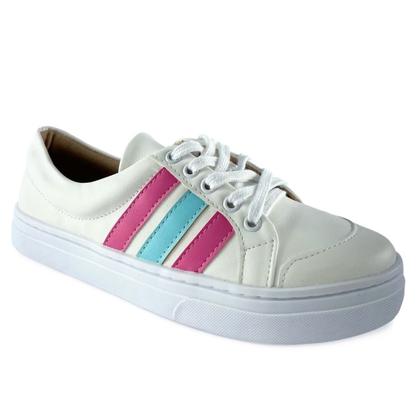 Imagem de Sapatenis Branco com Detalhe Três Tiras Rosa e Azul BB - ULLY