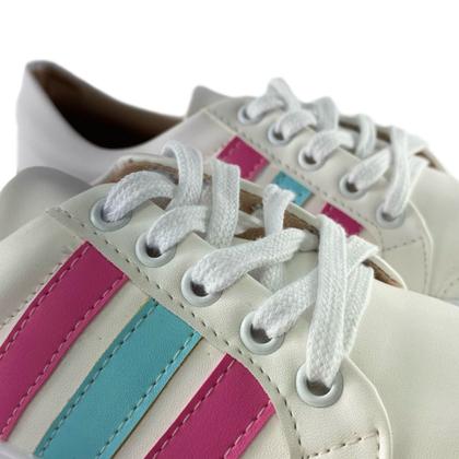 Imagem de Sapatenis Branco com Detalhe Três Tiras Rosa e Azul BB - ULLY