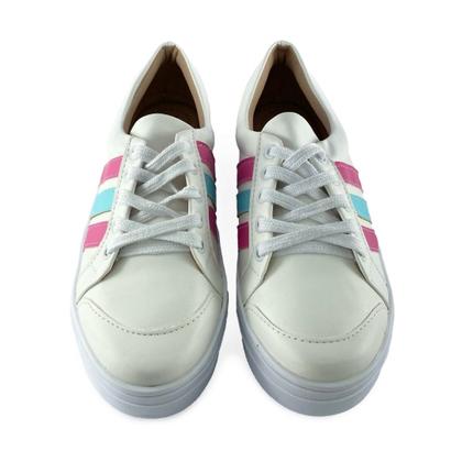 Imagem de Sapatenis Branco com Detalhe Três Tiras Rosa e Azul BB - ULLY