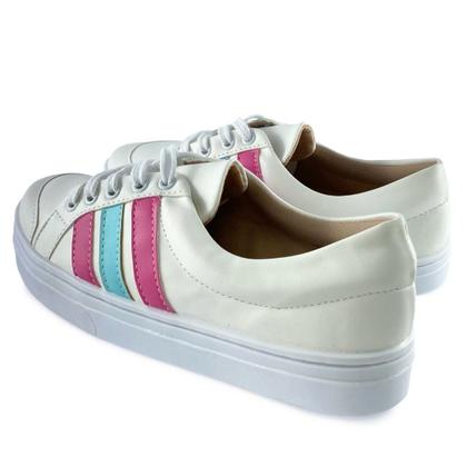Imagem de Sapatenis Branco com Detalhe Três Tiras Rosa e Azul BB - ULLY